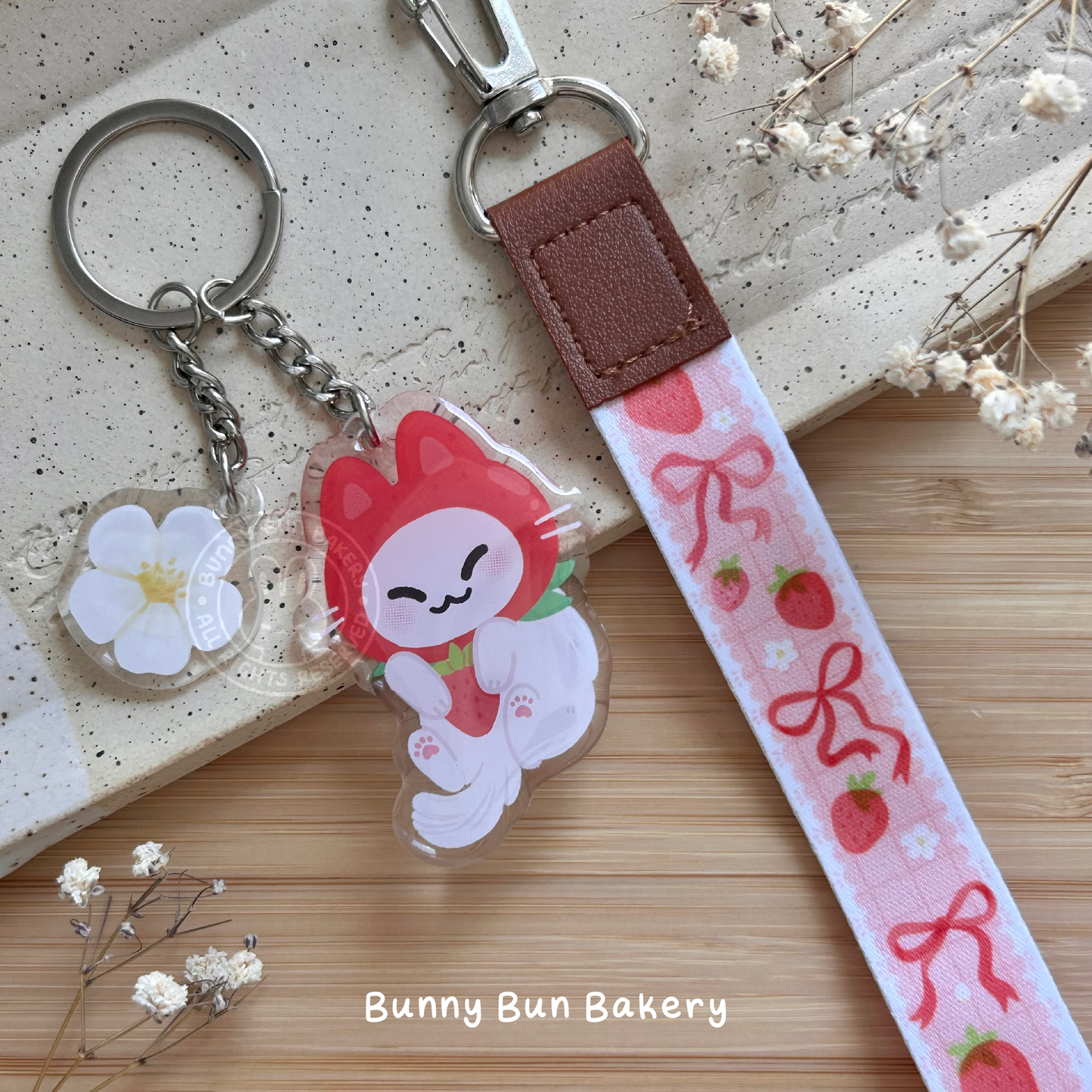 Strawberry Cat Wrist Lanyard