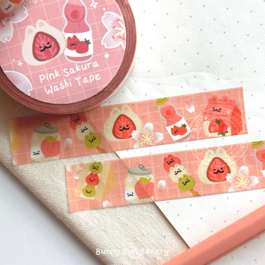 Pink Sakura Strawberry Cat Washi Tape