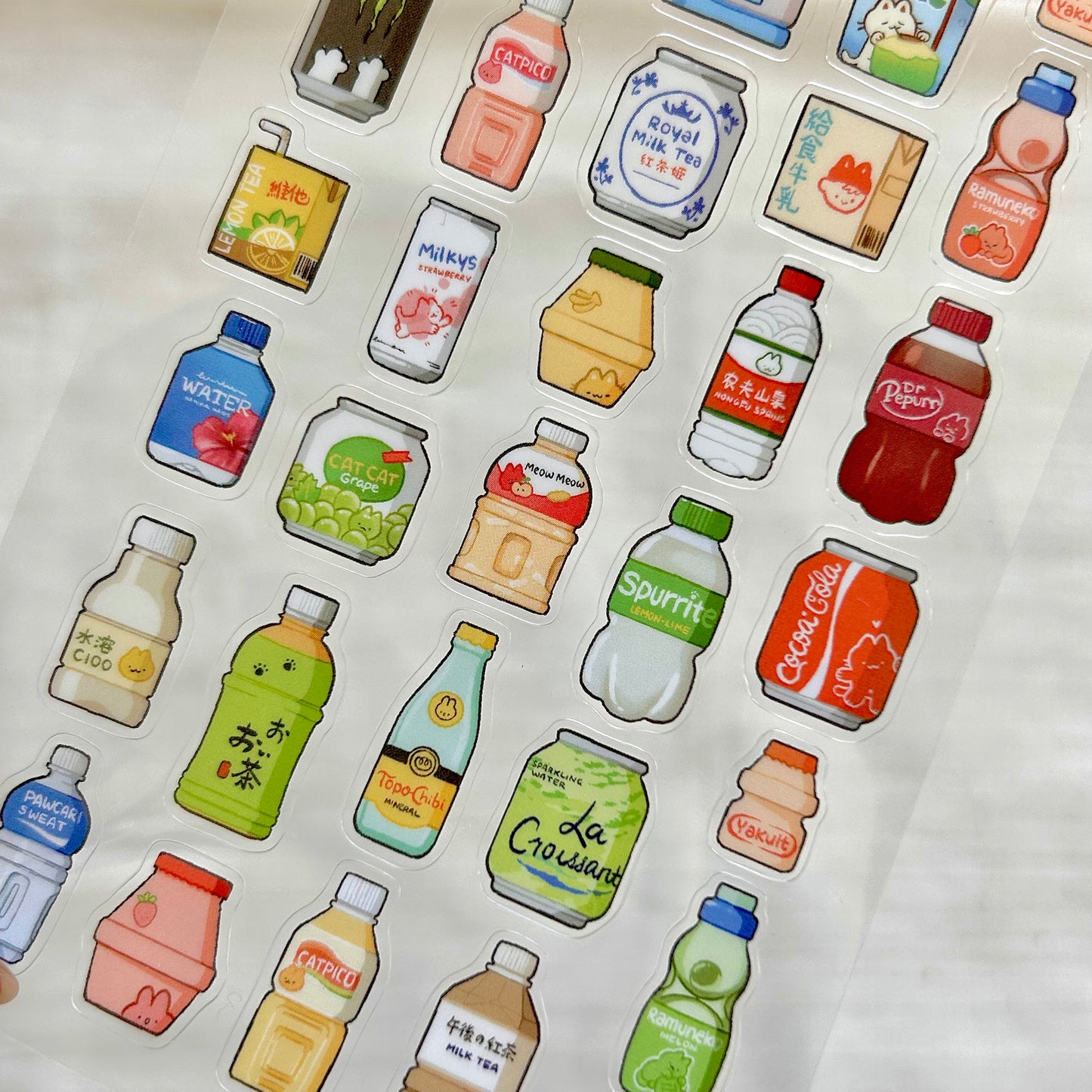 Cutesy Cooler Drinks | clear glossy sticker sheet