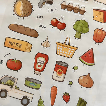 Lil Grocery Buddies | clear glossy sticker sheet