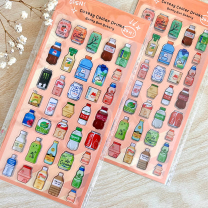 Cutesy Cooler Drinks | clear glossy sticker sheet