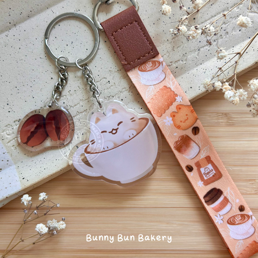 Catpuccino Time Keychain Wrist Lanyard