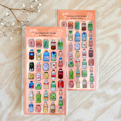 Cutesy Cooler Drinks | clear glossy sticker sheet
