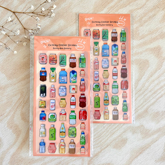 Cutesy Cooler Drinks | clear glossy sticker sheet