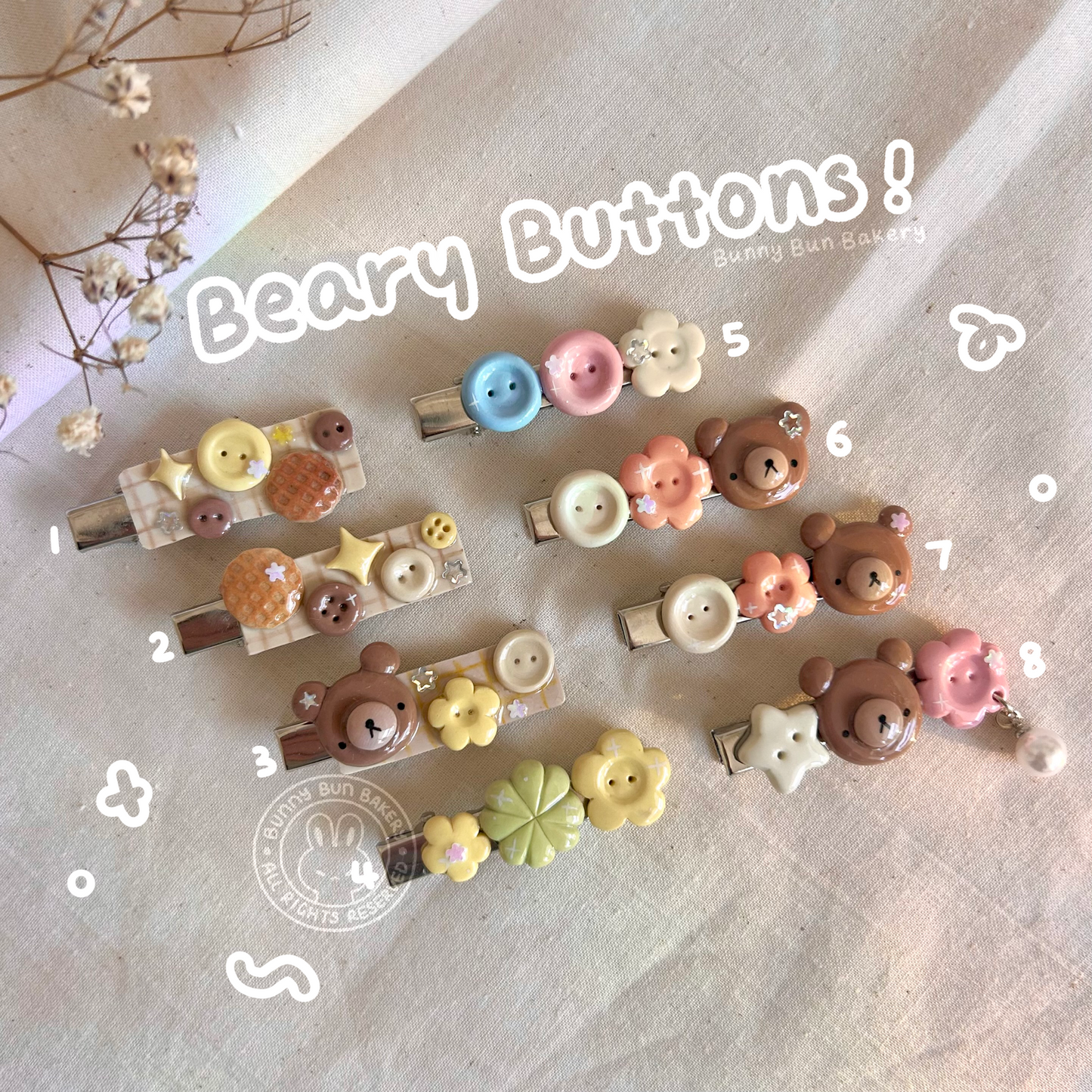 Buttons & Critters| Handmade Clay Hair Clips
